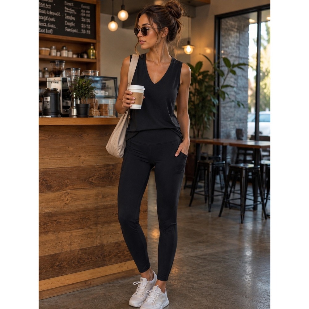 Bally Total Fitness Womens Black High Waisted Pocket Leggings Large Athleisure